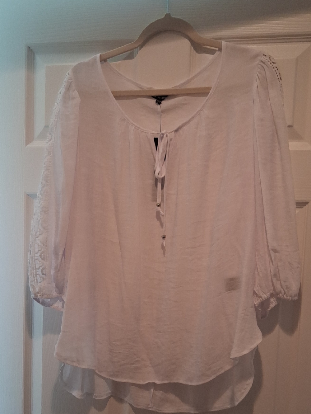 Unique Spectrum White Peasant Tie-Front Blouse
